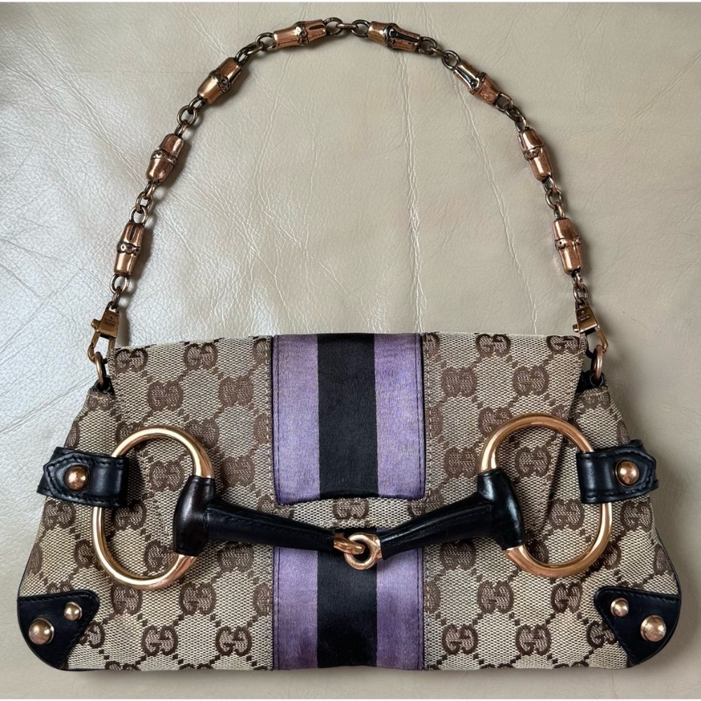 Rare Authentic Vintage Gucci Tom Ford Horsebit Web GG Canvas Chain Clutch, COA - Picture 2 of 13